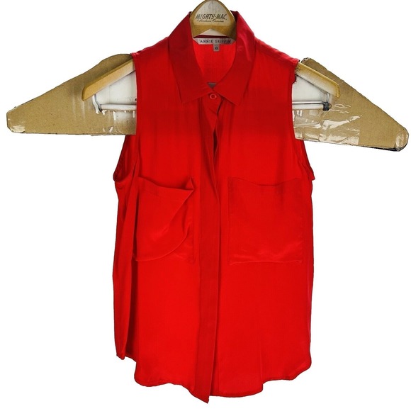 Annie Griffin Tops - ANNIE GRIFFIN Red Silk Sleeveless Collared Button Down Womens Size XS